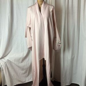Vintage Authentic Japanese Long Kimono Silk Pink Floral One Size